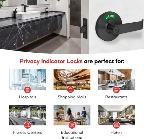 Miniatura 7 de VIZILOK Cerradura de puerta comercial para privacidad del baño, indicador ocupado vacante de alta resistencia en negro mate, grado ANSi 2, perfecto