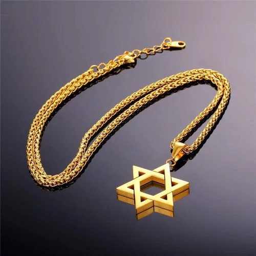 Miniatura 108 de U7 - Collar con Estrella de David para hombres y mujeres, dije hexagonal de acero inoxidable con cruz/piedra de rubí/collares clásicos judíos