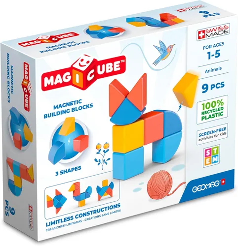 Geomag Magicube Bloques magnéticos para niños de 1 a 5 años | Juegos de juguetes de construcción STEM hechos en Suiza | Múltiples (MAGICUBE_9PCS)