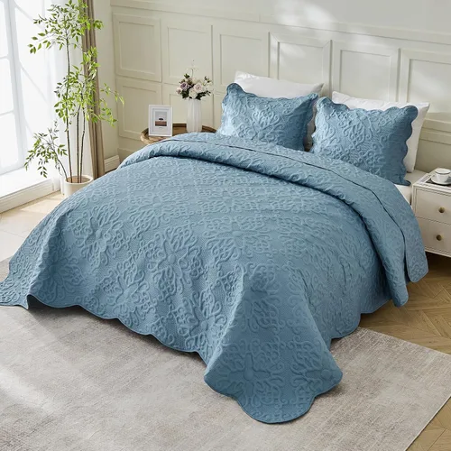 Miniatura 19 de Kingnex Juego de colcha tamaño King de 106 x 96 pulgadas, suave, ligera, acolchada, 3 piezas, 1 edredón y 2 fundas de almohada, color gris oscuro