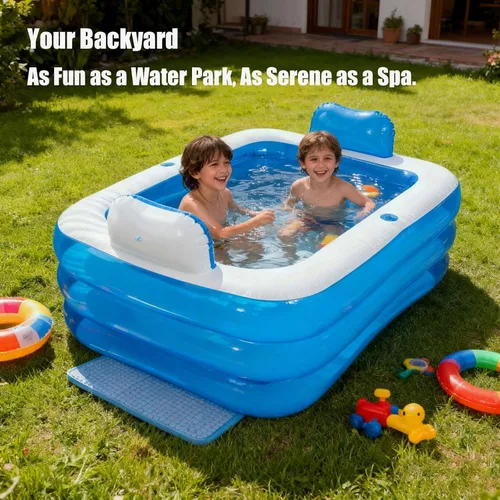Miniatura 5 de Bañera inflable doble para 2 adultos – Tina inflable portátil de PVC de 3 capas resistente con bomba de aire eléctrica, bañera de hidromasaje