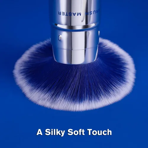 Miniatura 3 de Brocha de maquillaje retráctil Kabuki para polvo, cepillo de viaje para base, rubor, bronceador, corrector, cepillo portátil con cubierta.. Azul