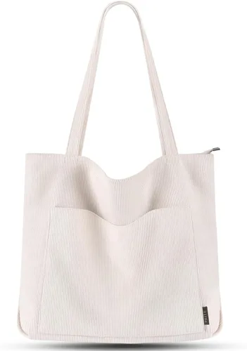 Miniatura 11 de Prite Bolsa de pana para mujer, bolsa de hombro grande con cremallera y bolsillos para la universidad, trabajo, viajes, compras