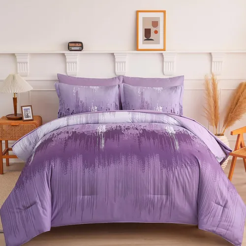 Miniatura 11 de WONGS BEDDING Juego de edredón Queen, Aqua 7 piezas cama en una bolsa arte abstracto colorido degradado juego de ropa de cama de microfibra, 1