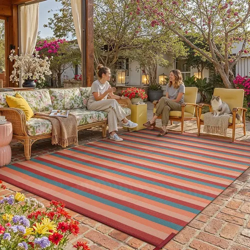 Miniatura 24 de PureCozy Alfombra de paja de plástico para exteriores, color negro, beige, grande, impermeable, para patio, 5 x 8 pulgadas, geométrica, reversible
