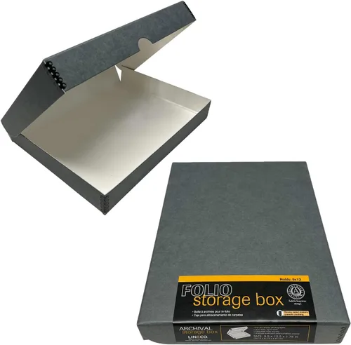Miniatura 15 de Lineco 16x20 Caja de almacenamiento tipo folio negra con tapa, 1.75" de profundidad. Sin ácidos con borde de metal. Preserva la longevidad