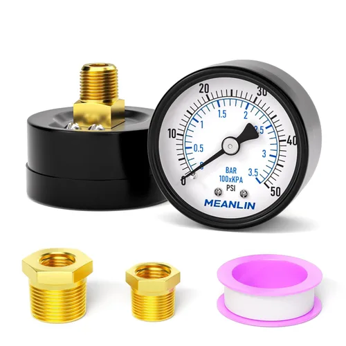 Miniatura 10 de MEANLIN MEASURE Manómetro de presión de bomba de pozo de 0-100 Psi, cara de dial de 2", NPT de 1/4", con buje hexagonal de 1/2" NPT y 3/8" NPT
