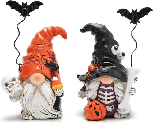 Miniatura 7 de Hodao Figuras de resina de gnomos de Navidad con sombreros rojos y diseño de copo de nieve, bonita estatua coleccionable para decoración de mesa