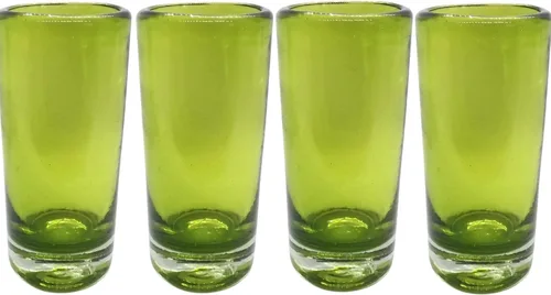Vasos de chupito mexicanos artesanales (juego de 4) – Verde bosque – Cristalería soplada a mano de 2 onzas – Auténtico juego de tequila de vidrio