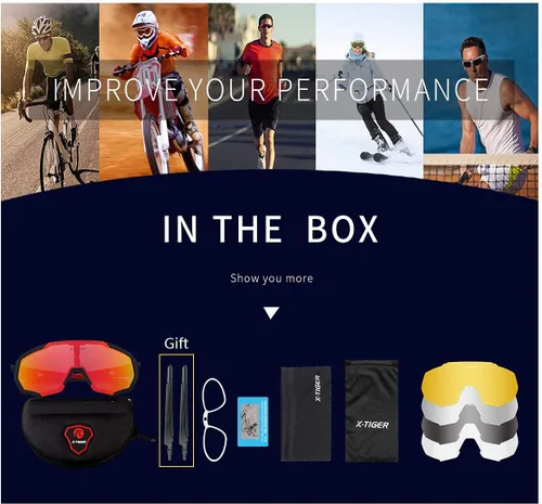 Miniatura 9 de X-TIGER Gafas de sol polarizadas para deportes con 5 lentes intercambiables, gafas de ciclismo para hombres y mujeres, para béisbol, correr, pesca