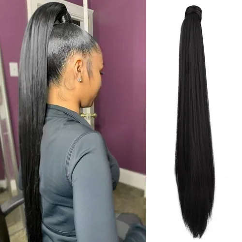 Miniatura 10 de SEIKEA Extensión de cola de caballo con clip alrededor del cabello lacio para mujer (12 pulgadas, negro)