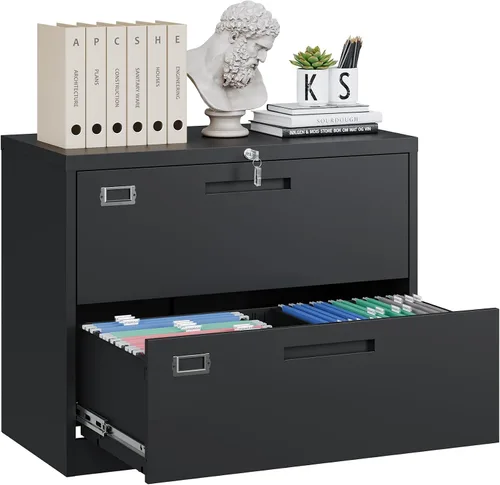 Miniatura 15 de Yizosh Archivador de 2 cajones con cerradura, gabinete de almacenamiento de archivos de oficina con bloqueo de metal con cajones, organizador