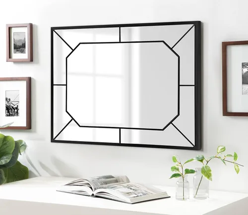 Miniatura 4 de Kate and Laurel Ardithe - Espejo rectangular decorativo geométrico; 24 x 30; negro; espejo rectangular moderno con incrustaciones de vidrio