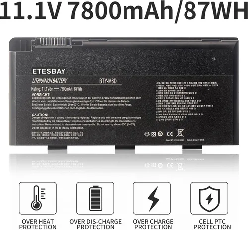 Miniatura 5 de BTY-M6D - Batería de repuesto para portátil MSI GT60 GT70 GX780R GX680 GX780 GT780R GT660R GT663R GX660 GT680R GT783R 11.1V 7800mAh Nuevo 9 celdas