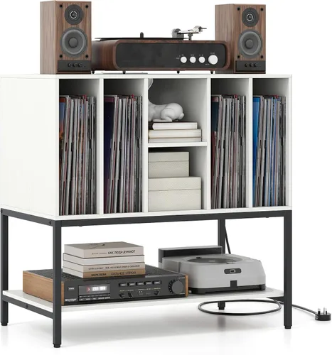 Miniatura 9 de Giantex Soporte para tocadiscos con estación de carga, soporte para tocadiscos con estantes de almacenamiento con capacidad para más de 150 álbumes