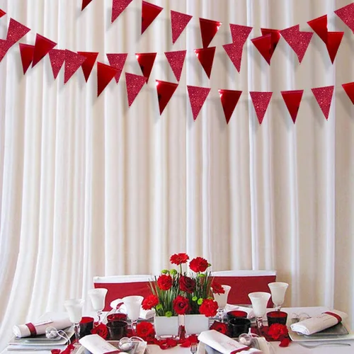 Miniatura 4 de Banderines de Fiesta Rojos de 30 Pies con Purpurina de Papel Metálico Triangular, Bandera, Gallardetes para Graduación, Boda, Compromiso