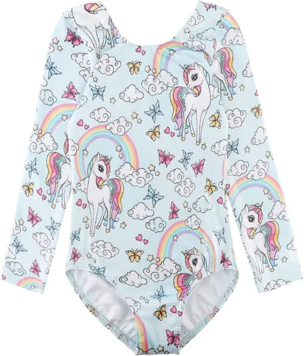 Miniatura 93 de HOZIY - Leotardos de manga larga para niñas, de gimnasia, para niños pequeños, trajes florales de unicornio, galaxia, arco iris, patrón de rayas