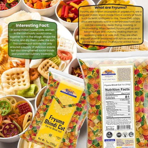 Miniatura 2 de Rani Far Far / Fryums (pellet de trigo y tapioca) Forma Bhindi 7 oz (200 g) ~ Vegano, Kosher, sin cocinar, utilizado para hacer papad, bhungra