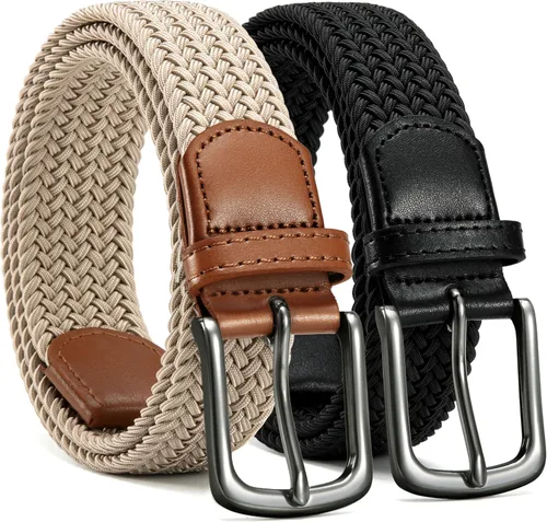 Miniatura 15 de CHAOREN Cinturón elástico para hombre, paquete de 2 - Cinturones trenzados de 1 3/8" para golf para hombres - Elástico casual para pantalones y jeans