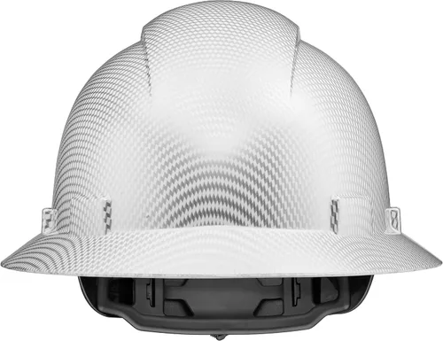 Miniatura 8 de Casco duro de construcción OSHA con diseño de fibra de carbono de ala completa, sin ventilación, acabado brillante, con suspensión de 6 puntos por