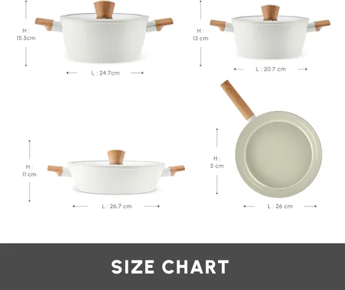 Miniatura 2 de Karaca Swiss Crystal Almond - Juego de utensilios de cocina antiadherentes de 7 piezas, ollas y sartenes compatibles con inducción, revestimiento