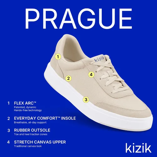 Miniatura 3 de Kizik Slip On Sneakers Prague - Court Style, 4-Way Stretch Canvas with Suede Details, Casual Shoes for Women & Men, Hands Free Convenience - Wide