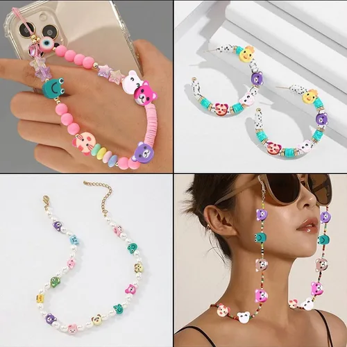 Miniatura 4 de 100 piezas de cuentas de arcilla polimérica Heishi de dibujos animados, cuentas espaciadoras para suministros de joyería DIY, pulseras, aretes