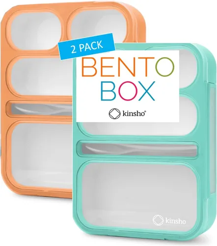 Miniatura 9 de kinsho Lonchera Bento para almuerzos de adultos y niños, cajas de control de porciones para mujeres, niñas y niños, recipientes de aperitivos a Azul