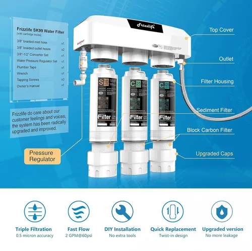 Miniatura 3 de Frizzlife Sistema de filtro de agua para debajo del fregadero, certificado NSF/ANSI 53 y 42 y 372, filtración de agua de 8 capas de 0.5 micrones que