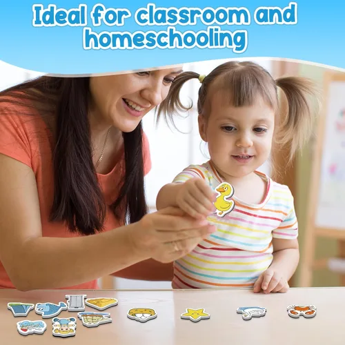 Miniatura 7 de Kasfalci Juegos de palabras CVCC y CCVC, 50 imanes de espuma magnética para nevera para niños, juguetes de terapia del habla para niños pequeños