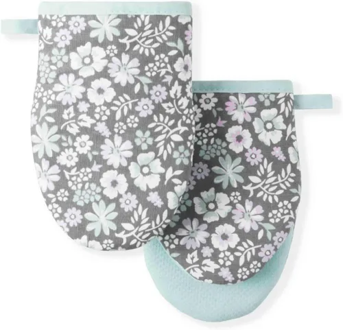 Martha Stewart Ditsy Floral - Juego de 2 mini manoplas florales para horno, color gris, 5.5"X8"