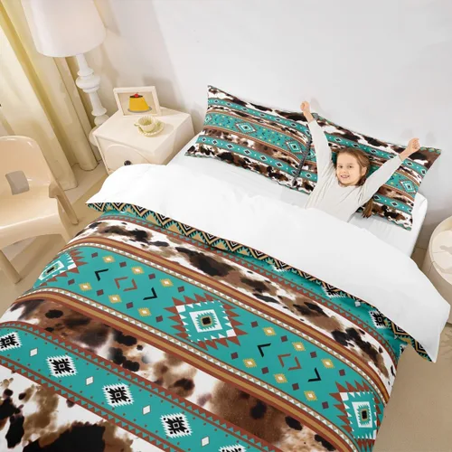 Miniatura 3 de Juego de ropa de cama de piel de vaca, funda de edredón con estampado de vaca de las tierras altas, tamaño individual, funda de edredón tribal