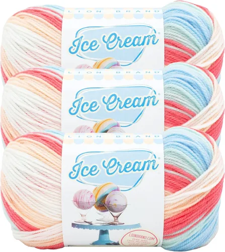 Miniatura 10 de Lion Brand Yarn, Hilo para Bebé Ice Cream para tejer, ganchillo y manualidades, Baseball Nut, 1 paquete, fibra acrílica colorida de peso DK