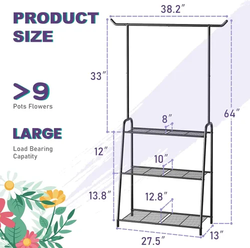 Miniatura 2 de Soporte de metal para plantas para interiores y exteriores, estante esquinero de 3 niveles de alto, escalera de flores colgante para sala de estar