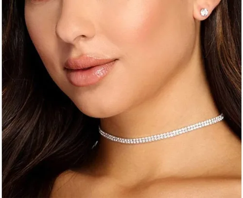 Miniatura 7 de Gargantilla de diamantes de imitación de plata brillante gargantilla de cristal pulsera de diamantes de imitación collar para mujer