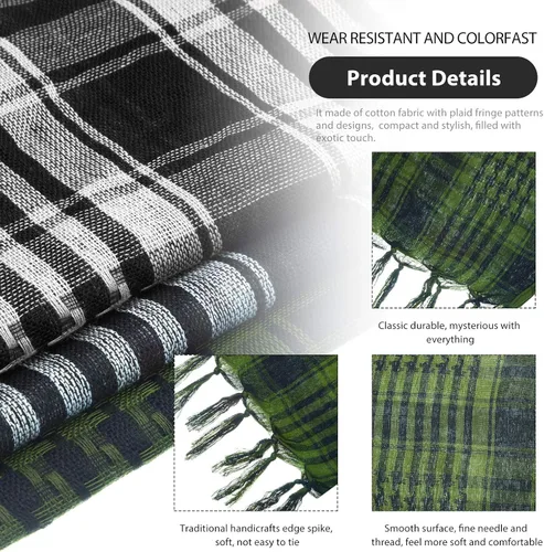 Miniatura 5 de 3 piezas de turbante Shemagh Keffiyeh bufanda turbante árabe, turbante a cuadros con flecos, bufanda táctica para acampar al aire libre, accesorio