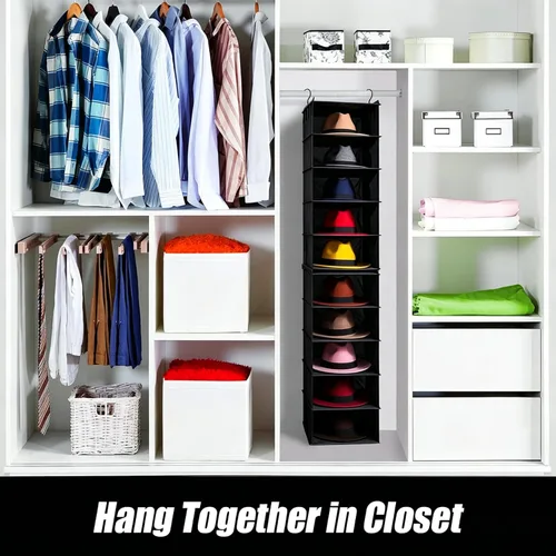 Miniatura 6 de LADYBRO Oxford Cloth Hat Rack for Closet, 10-Shelf Organizer for Fedora, Sunhat, Cowboy, Baseball Cap, 2 Separate 5-Shelf, Hanging for Storage or