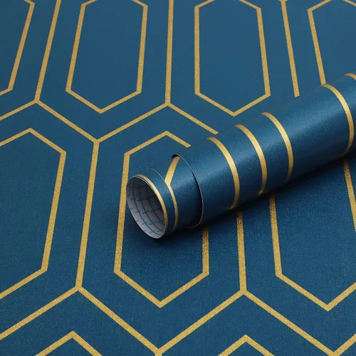 Miniatura 9 de Safiyya Papel tapiz para despegar y pegar, papel de contacto geométrico blanco y dorado, texturizado moderno, autoadhesivo, extraíble