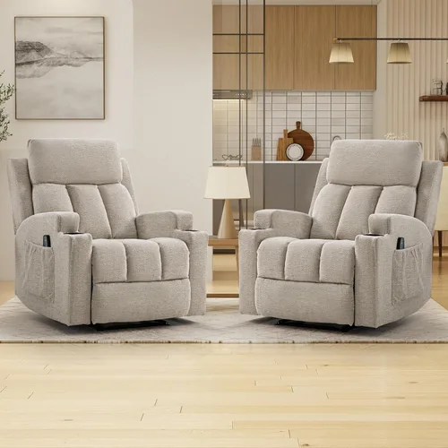 Miniatura 16 de CANMOV Silla reclinable manual con masaje y calor, cómodo sofá reclinable con brazos y respaldo acolchados, sofá reclinable manual individual con 2