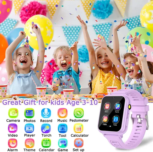 Miniatura 8 de Cosjoype Relojes inteligentes para niños de 3 a 12 años, con 39 juegos de rompecabezas, cámara de video HD, reproductor de música, tarjetas