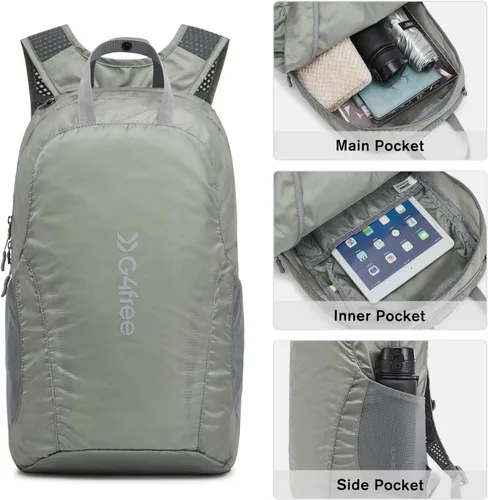 Miniatura 3 de G4Free Mochila de senderismo ligera de 25 litros, plegable, plegable, deportiva, resistente al agua, para mujeres y hombres (verde gris)