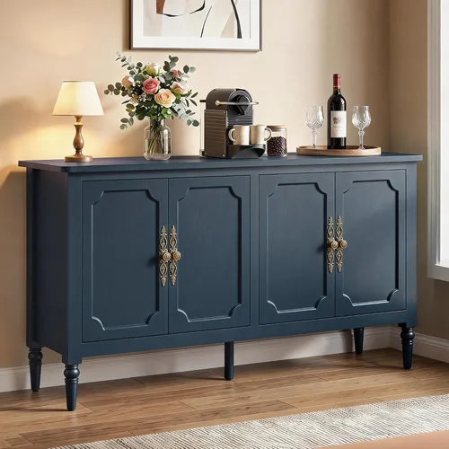 Miniatura 13 de RoyalCraft Armario buffet con almacenamiento, aparador vintage de 59 pulgadas con estantes ajustables, barra de café pintada moderna de mediados