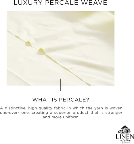 Miniatura 2 de Linen Home Juego de 4 sábanas de percal de 100 % algodón, tamaño King, color crema, bolsillo profundo, 1 sábana encimera, 1 sábana bajera de 05