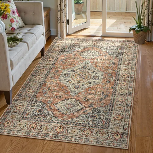 Miniatura 53 de Lahome Alfombra oriental lavable de área pequeña, 2 x 3 pies, para entrada, cocina, ultra fina, suave, tapete antideslizante para puerta de Azul