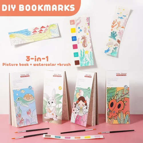 Miniatura 3 de Cavnewt Libro de pintura con agua para colorear para niños, kit de pintura de acuarela sin desorden con cepillo y recarga, juguete de actividades