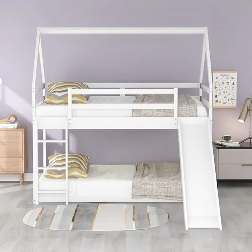 Miniatura 14 de Harper & Bright Designs - Litera metálica individual sobre individual con tobogán, litera con techo y escalera para niños y adolescentes, color negro