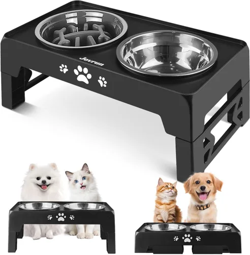 Miniatura 18 de Jovrun Cuencos Elevados para Perros, Comedero para Perros con Platos de Acero Inoxidable y Cuenco de Alimentación Lenta, Soporte Elevado Ajustable