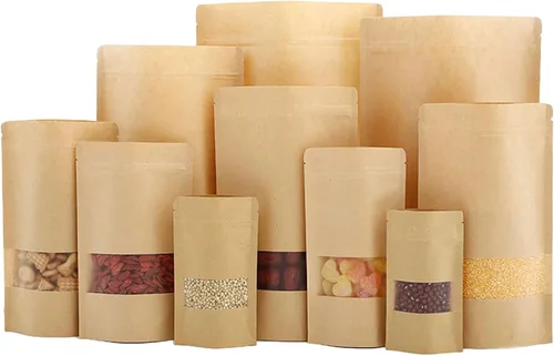 Miniatura 8 de TYONMUJO 100 bolsas de papel kraft con cierre de cremallera para ventana, bolsas a granel resellables de 3.5 x 5.5 pulgadas