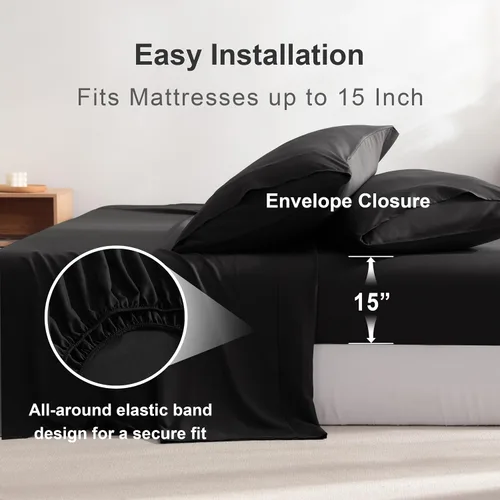Miniatura 3 de Juego de sábanas de 3 piezas, sábanas para cama de tamaño individual, rayón derivado del bambú, ropa de cama refrescante y transpirable