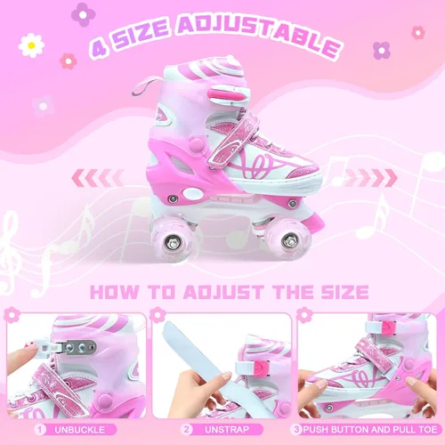 Miniatura 2 de Patines de ruedas para niños, patines ajustables para jóvenes y adolescentes de 5 a 8 años, 8 a 12 y 12 a 14 años, con ruedas iluminadas, patines